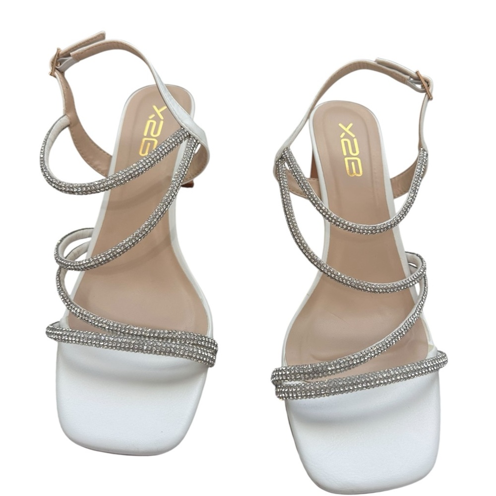 X2B Rhinestone Strappy White Heels Size 8.5